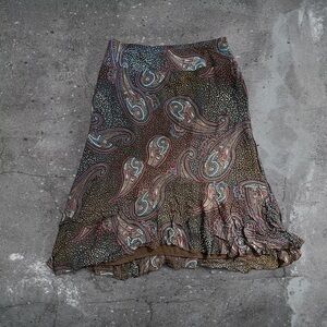vintage paisley midi skirt y2k boho indie fairycore 90s ruffle hem